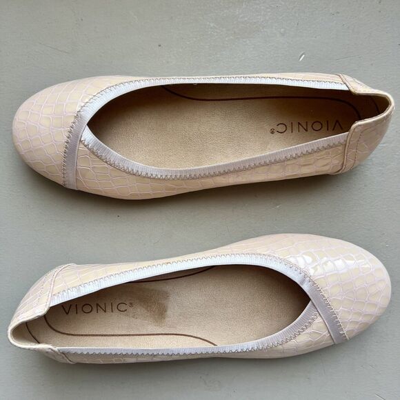 Vionic Carroll Cloud Peachy Pink Patent Leather Croc Embossed Ballet Flats US 7 - Picture 1 of 15